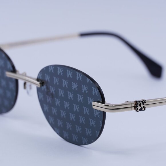 Palm Angels PERI10H CRYSTAL 7607 Sunglasses Gold Oval Frame, Dark Grey Lenses - Picture 2 of 9